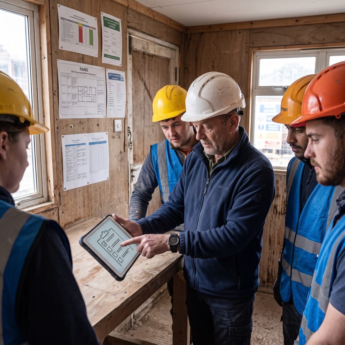 Foreman briefing the crew on site before work starts